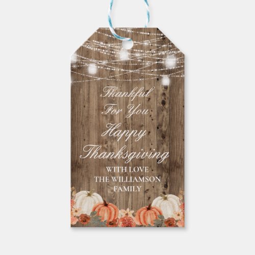 Rustic Wood Pumpkin  Floral Thanksgiving Gift Tag