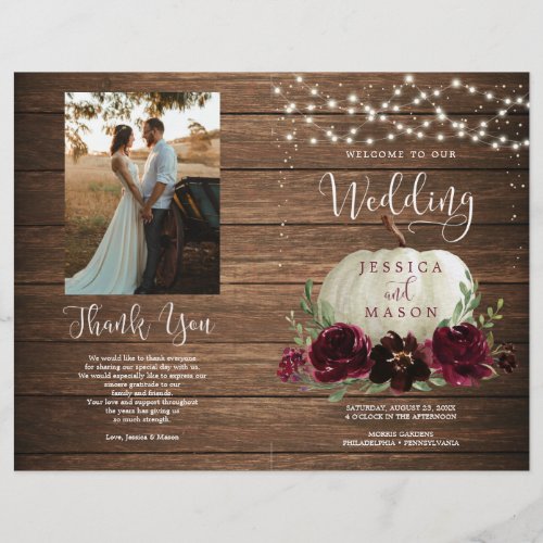 Rustic Wood Pumpkin Folded Wedding Program Flyer