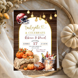 Rustic Wood Pumpkin Football Couple Wedding Shower Invitation