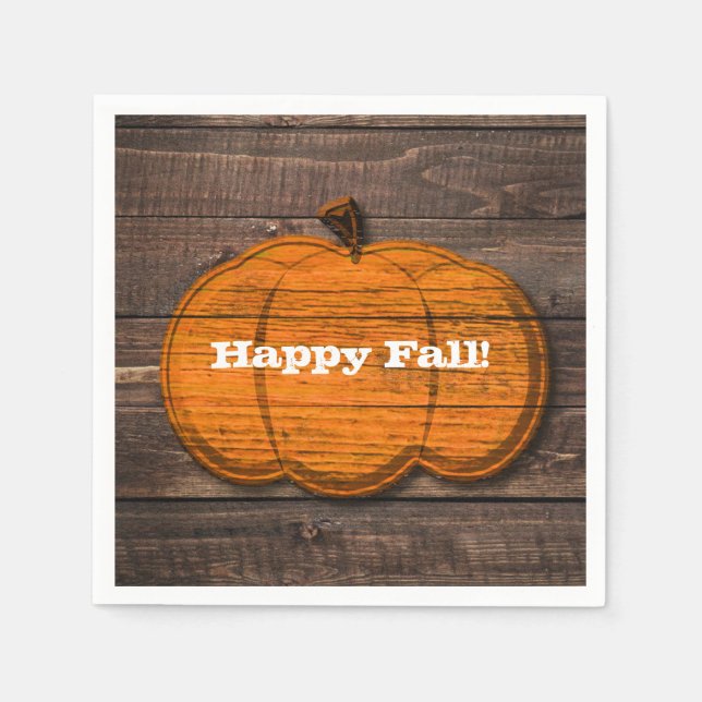 Rustic Wood Pumpkin Halloween Autumn Fall Party Napkins (Front)