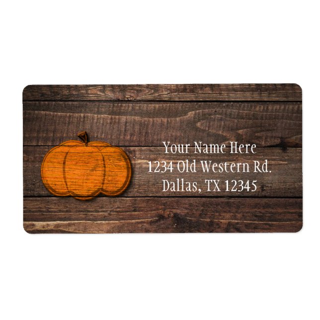 Rustic Wood Pumpkin Halloween Autumn Invitation Label (Front)