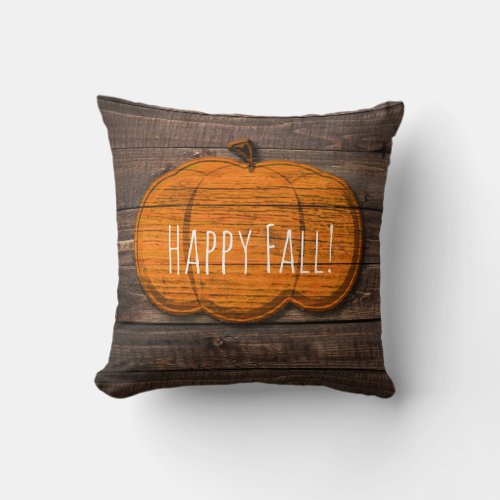 Rustic Wood Pumpkin Halloween Fall Home Decor Throw Pillow