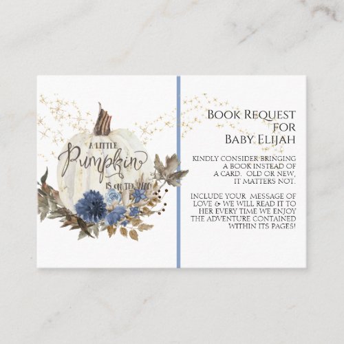 Rustic Wood Pumpkin Navy Blue Floral Book Request Business Card