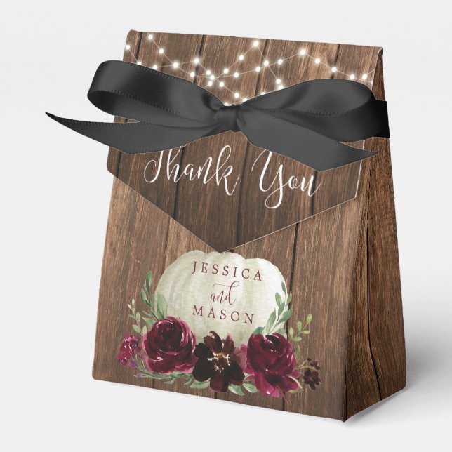 Rustic Wood Pumpkin Wedding Bridal Shower Favor Boxes (Front Side)