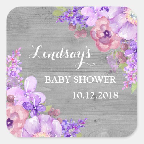 Rustic Wood Purple Floral Baby Shower Favor Tags