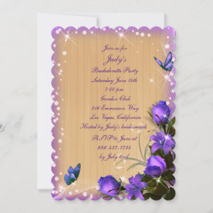 Rustic Wood Purple Floral Bachelorette Party Invitation