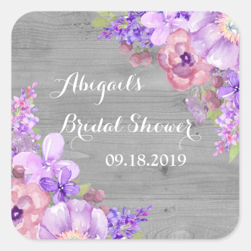 Rustic Wood Purple Floral Bridal Shower Tag