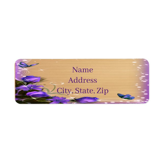 Rustic Wood Purple Floral Butterfly Address Label (Front)