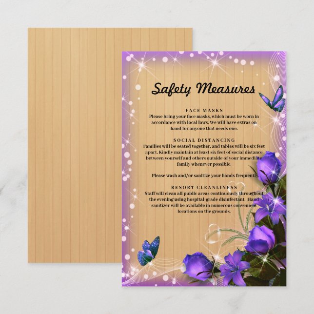 Rustic Wood Purple Floral Butterfly Safety Measure Enclosure Card (Front/Back)