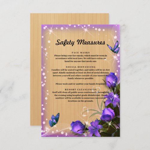 Rustic Wood Purple Floral Butterfly Safety Measure Enclosure Card