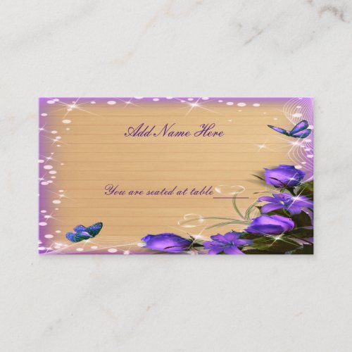 Rustic Wood Purple Floral Butterfly Wedding Table Place Card