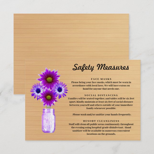 Rustic Wood Purple Floral Mason Jar Safety Measure Enclosure Card (Front/Back)