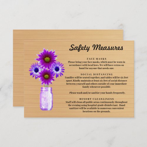 Rustic Wood Purple Floral Mason Jar Safety Measure Enclosure Card