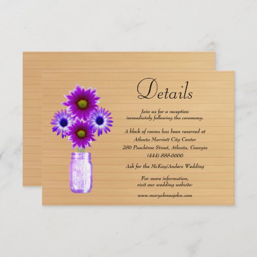 Rustic Wood Purple Floral Mason Jar Wedding Detail Enclosure Card