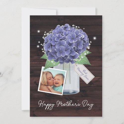 Rustic Wood Purple Floral Photo Mothers Day Card