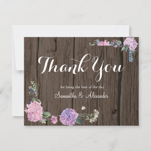 Rustic Wood Purple Floral Thank You Card