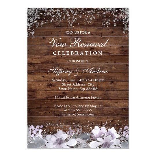 Rustic Wood Purple Floral Vow Renewal Invite Zazzle Com