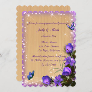 Rustic Wood Purple Floral Wedding Engagement Party Invitation