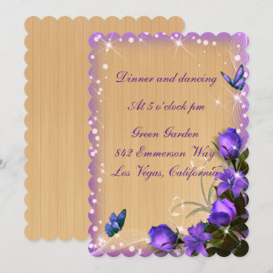 Rustic Wood Purple Floral Wedding Reception Invitation