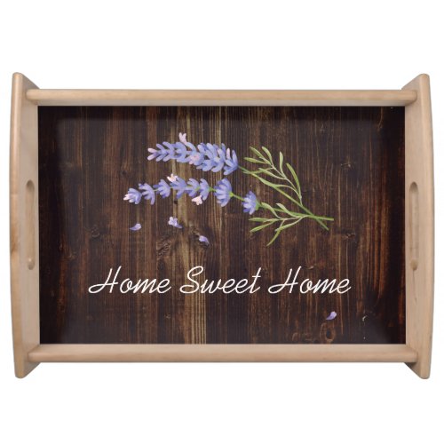 Rustic Wood Purple Lavender Floral Home Sweet Home Serving Tray