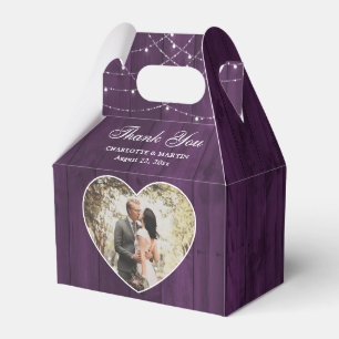 Rustic Wood Purple Wedding Photo Favor Boxes