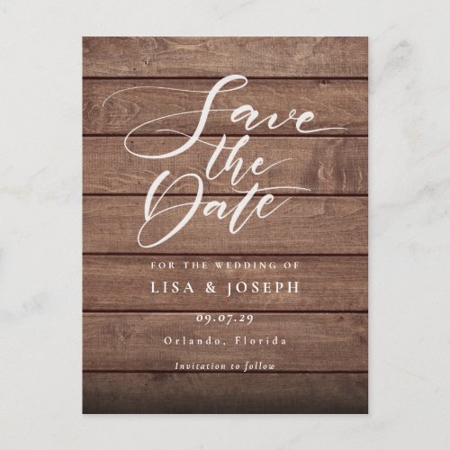 Rustic Wood QR Code Script Save the Date Postcard