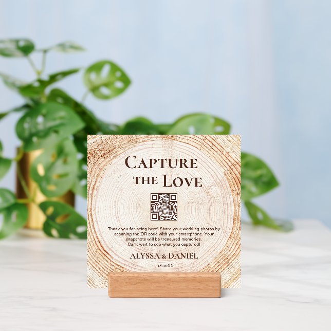 Rustic wood QR code wedding photo sharing Holder (Insitu 3 (Back))