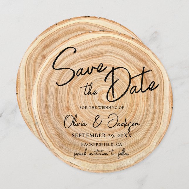 Rustic Wood QR Code Wedding Save the Date Invitation (Front/Back)