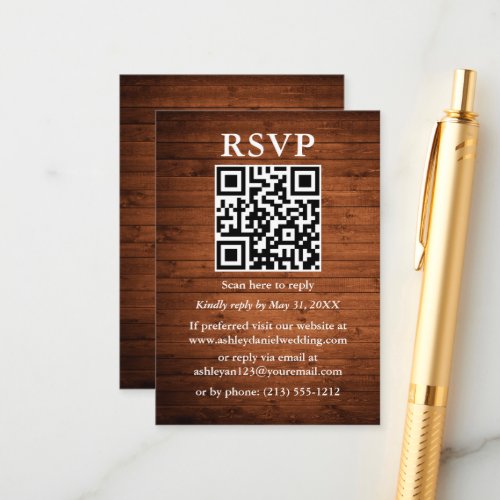Rustic Wood QR Wedding RSVP Enclosure Card
