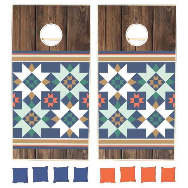 Rustic Wood Quilt Block Pattern Cornhole Set (Set)
