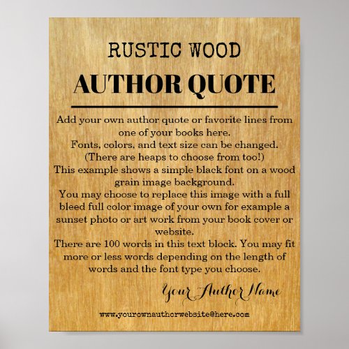 Rustic Wood Quote Author Book Poster