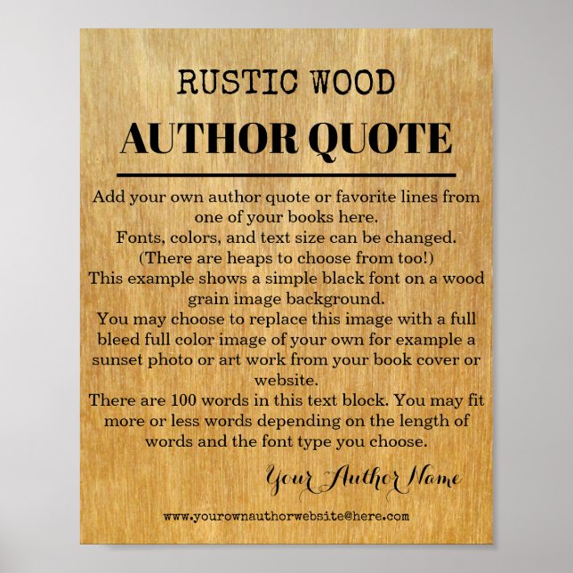 Rustic Wood Quote Author Book Poster (Front)
