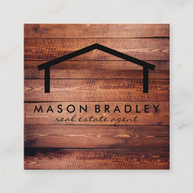 Rustic Wood / Real Estate Square Business Card (Front)