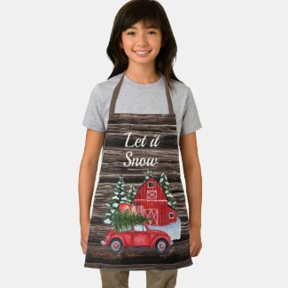 Rustic Wood Red Car Barn Let It Snow Winter 