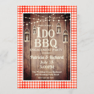 Rustic Wood Red Gingham I Do BBQ Engagement Invitation