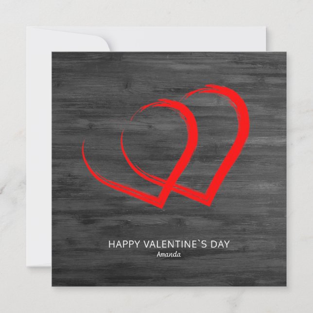 Rustic Wood Red Hearts Valentine`s day Modern Holiday Card (Front)