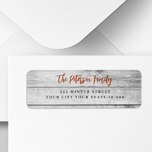 Rustic wood red script Christmas return address  Label