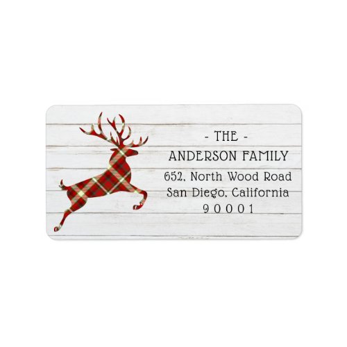 Rustic Wood Red Tartan Reindeer Christmas Address Label