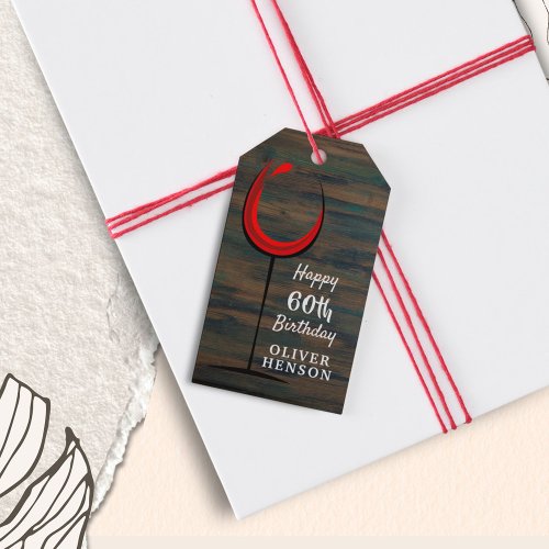 Rustic Wood Red Wine 60th Birthday  Gift Tags