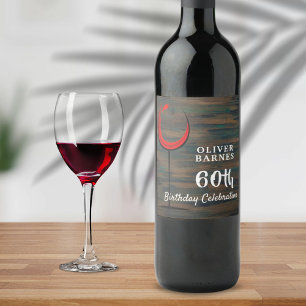 Rustic Wood Red Wine 60th Birthday Party Label