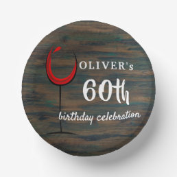 Rustic Wood Red Wine 60th Birthday Party Paper Bowls
