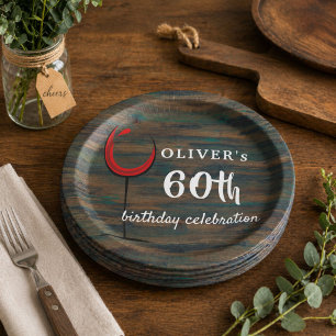 Rustic Wood Red Wine 60th Birthday Party Paper Bowls