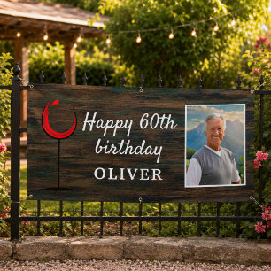 Rustic Wood Red Wine 60th Birthday Photo Backdrop Banner