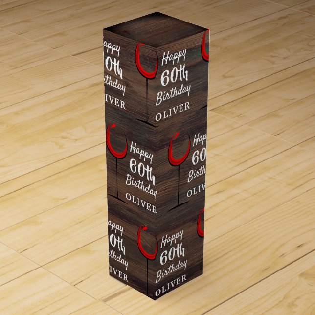 Rustic Wood Red Wine 60th Birthday  Wine Box (Front)