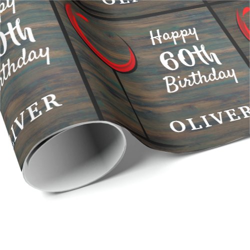 Rustic Wood Red Wine 60th Birthday  Wrapping Paper