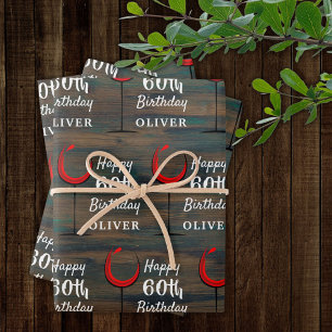 Rustic Wood Red Wine 60th Birthday Wrapping Paper Sheets