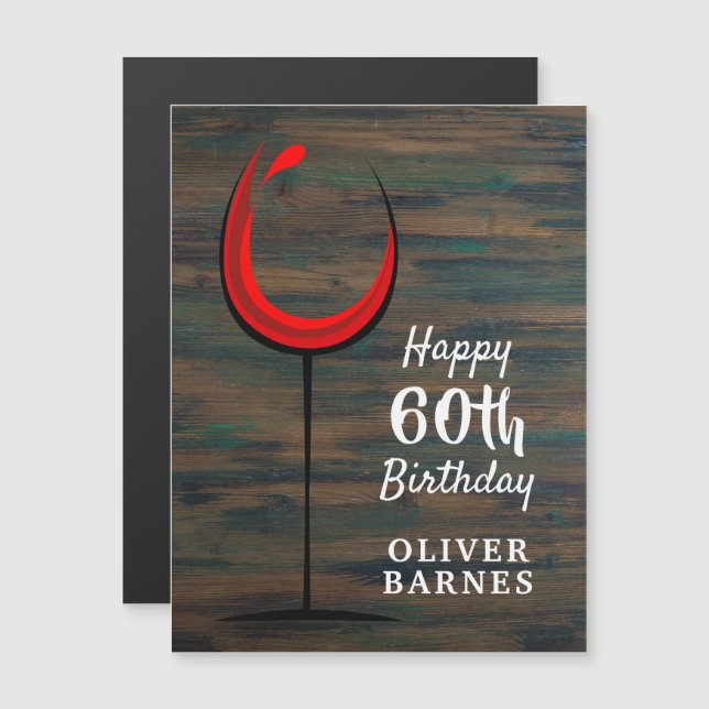 Rustic Wood Red Wine Glass 60th Birthday (Front/Back)