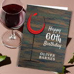 Rustic Wood Red Wine Glass 60th Birthday Card<br><div class="desc">Rustic Wood Red Wine Glass 60th Birthday Card. Happy birthday card with rustic dark wood background and abstract glass with red wine. The text is in a trendy white script and is easily customizable.</div>