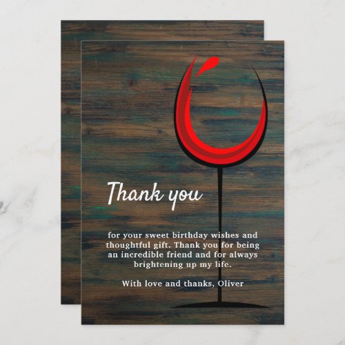 Rustic Wood Red Wine Glass 60th Birthday  Thank You Card