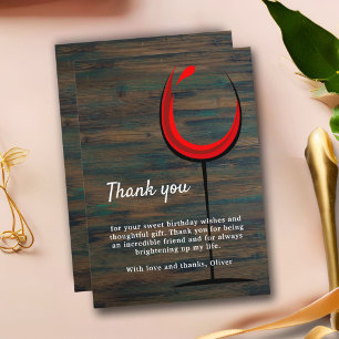 Rustic Wood Red Wine Glass 60th Birthday Thank You Card